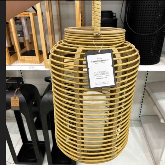 SOLD OUT 18" Rattan Flameless Candle Outdoor Lantern Beige Light Lamp Threshold - Picture 4 of 6